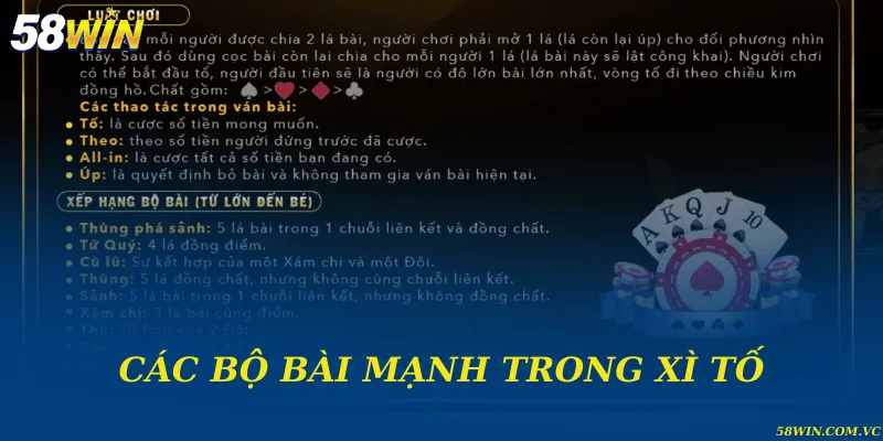 Các bộ bài mạnh trong xì tố