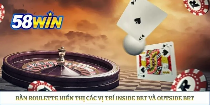 Bàn Roulette hiển thị các vị trí inside bet và outside bet 